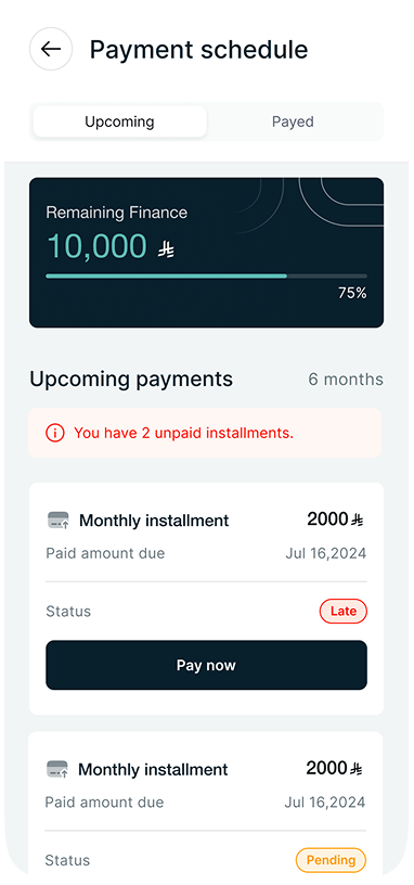 Perosnal payment schedule screen
